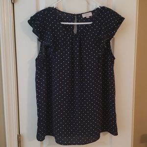 Loft navy and white polka dot blouse